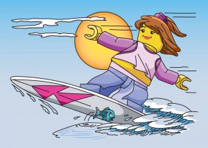 LEGO Girl surfing wave