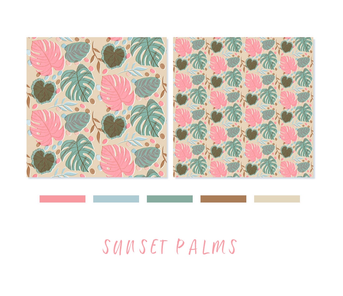 Sunset Palms swatch and pattern