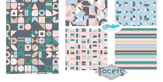A mini pattern collection for the Quiet Geometrics brief, facets